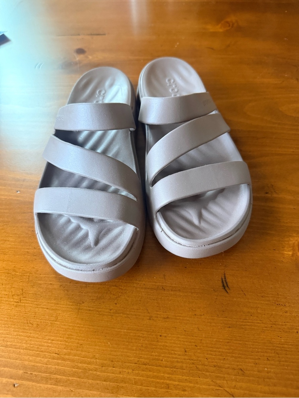 CROCS Women's Triple-Strap Slide Sandals in Light Taupe